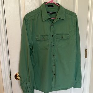 CARBON Slim Fit Womens Button Down Outdoor Camp Shirt Top Sz M Cotton 100% Green
